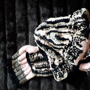 Stylish Pink and Black Fur Scarf and Hat